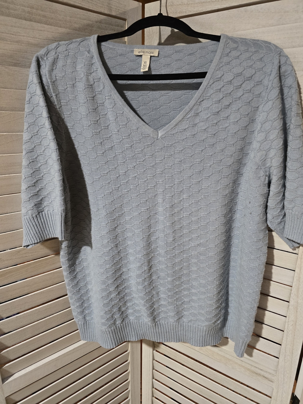 ella moss Light Blue V-Neck Textured Sweater